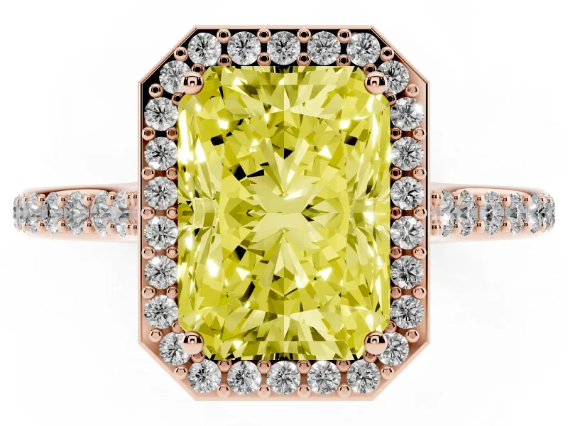 Radiant Cut Halo Engagement Ring Setting for a Fancy Yellow Lab-Grown Diamond | Rose Gold - Design NV-24729
