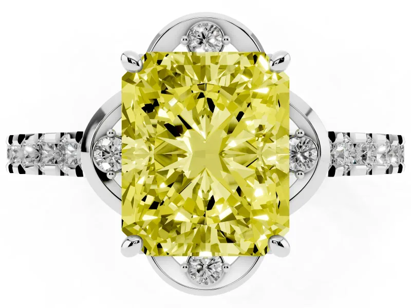 Radiant Cut Floral Petal Engagement Ring Setting for a Fancy Yellow Lab-Grown Diamond | Petal Accents | Platinum