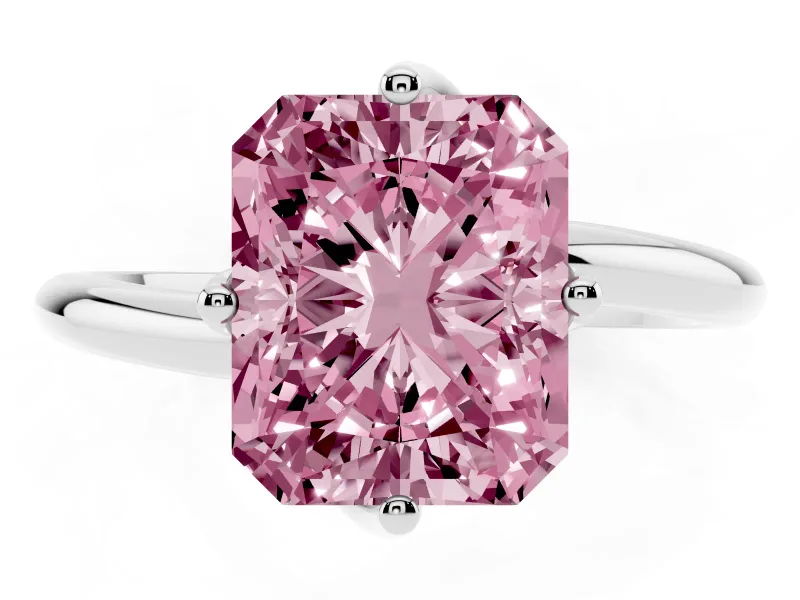 Radiant Cut Bypass Solitaire Engagement Ring Setting for a Fancy Pink Lab-Grown Diamond | Plain Band | Sterling Silver
