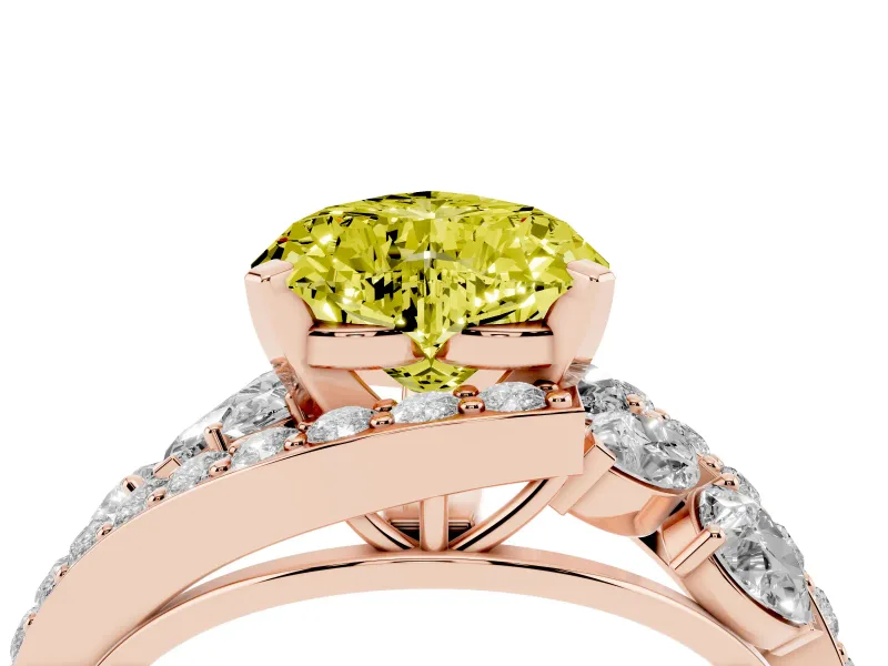 Heart-Shaped Bypass Pavé Engagement Ring Setting for a Fancy Yellow Lab-Grown Diamond | Rose Gold