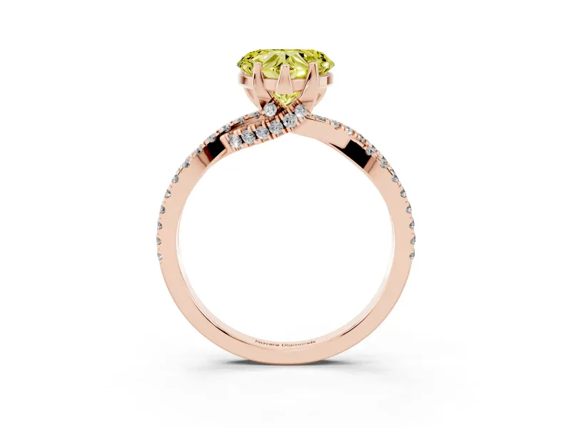 Heart-Shaped Twisted Pave Engagement Ring Setting for a Fancy Yellow Lab-Grown Diamond | Split Shank | Rose Gold