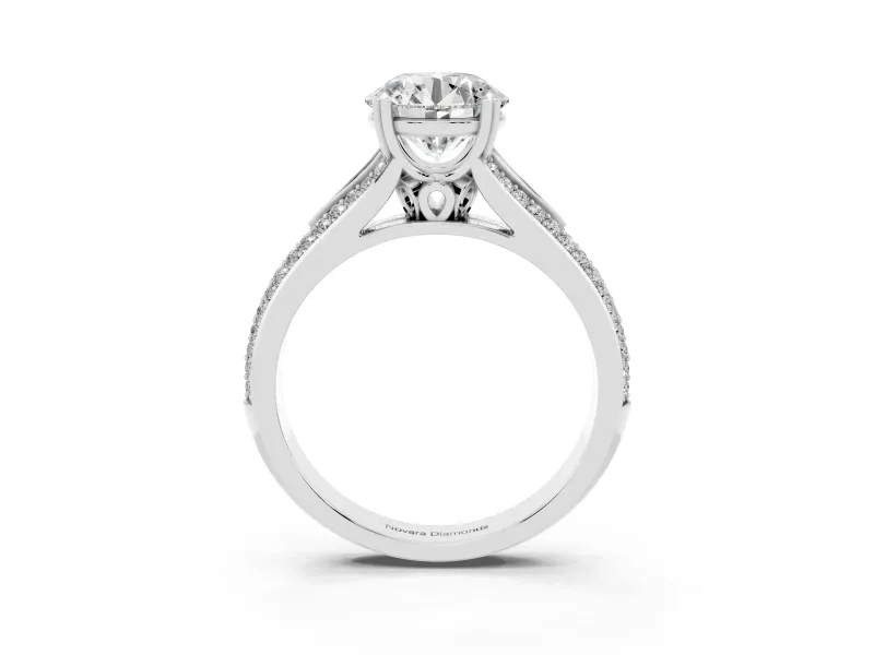 Round Pave Split Shank Engagement Ring Setting | Double Claw Prongs | White Gold