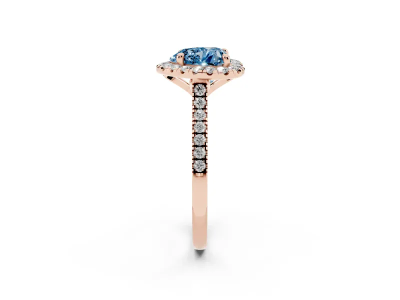 Heart-Shaped Halo Engagement Ring Setting for a Fancy Blue Lab-Grown Diamond | Tapered Band | Rose Gold