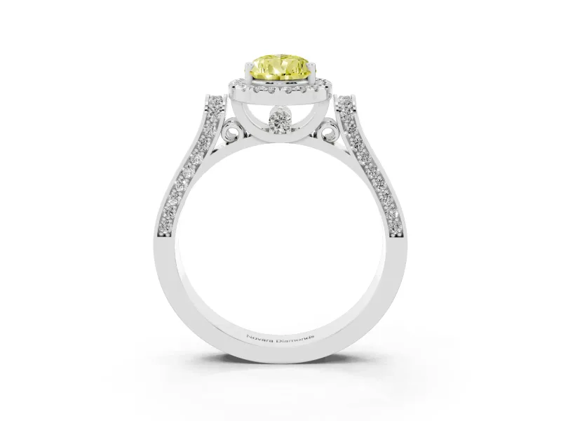 Pear-Shaped Halo Engagement Ring Setting for a Fancy Yellow Lab-Grown Diamond | Pavé Panel Shoulders | White Gold