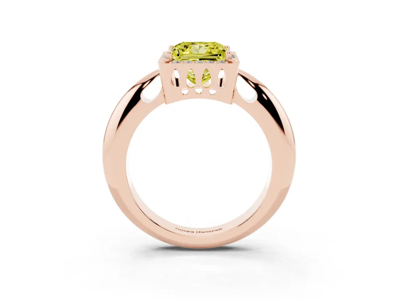 Princess Cut Halo Engagement Ring Setting for a Fancy Yellow Lab-Grown Diamond | Plain Tapered Band | Rose Gold