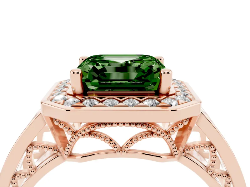 Asscher Cut Halo Engagement Ring Setting for a Fancy Green Lab-Grown Diamond | Channel-Set Split Shank | Rose Gold