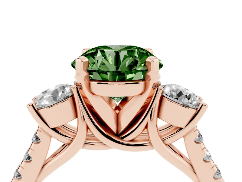 Round Three-Stone Engagement Ring Setting for a Fancy Green Lab-Grown Diamond | Rose Gold