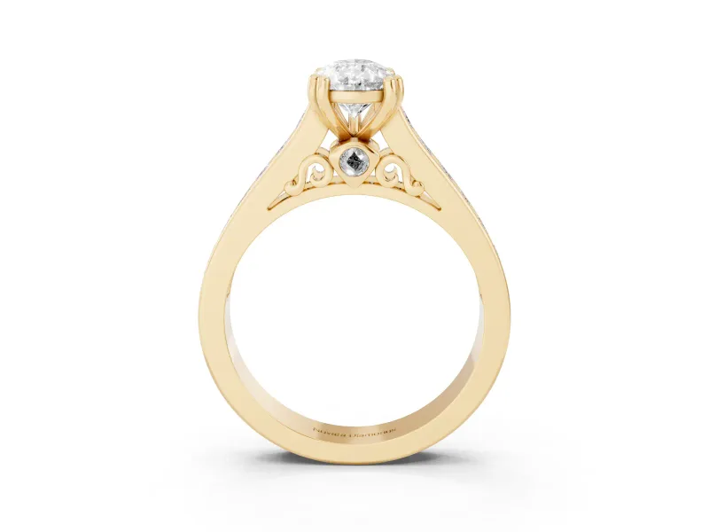 Pear-Shaped Cathedral Channel Set Engagement Ring Setting | Double Claw Prongs | Yellow Gold