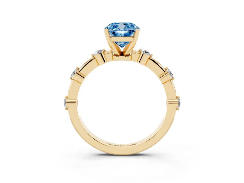 Cushion Cut Bar Set Engagement Ring Setting for a Fancy Blue Lab-Grown Diamond | Yellow Gold
