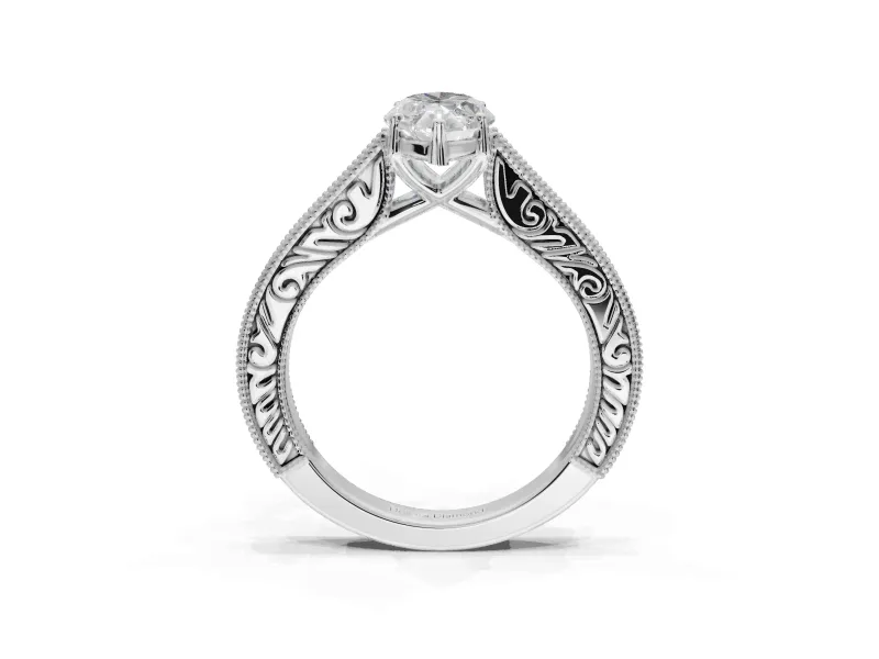 Marquise Vintage Engraved Pavé Engagement Ring Setting | Milgrain Edges | Sterling Silver