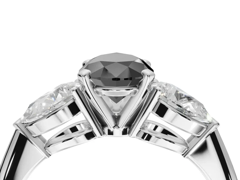 Pear-Shaped Three-Stone Ring Setting for a Black Center | Pear Side Stones | Sterling Silver
