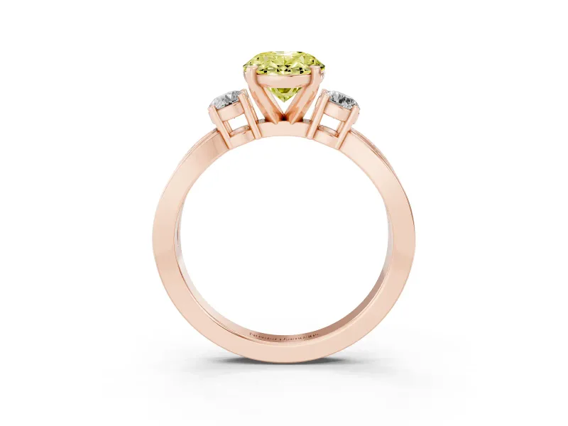 Fancy Yellow Three-Stone Oval Cut Diamond Twist Band Ring Set in Rose gold with Pavé Accents and Prong Setting