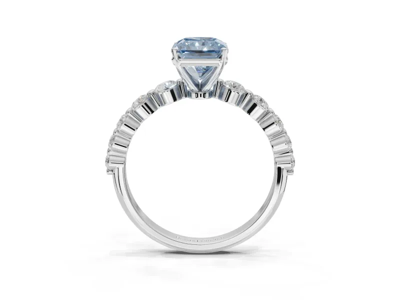 Radiant Cut Graduated Side Stone Engagement Ring Setting for a Fancy Blue Lab-Grown Diamond | Sterling Silver