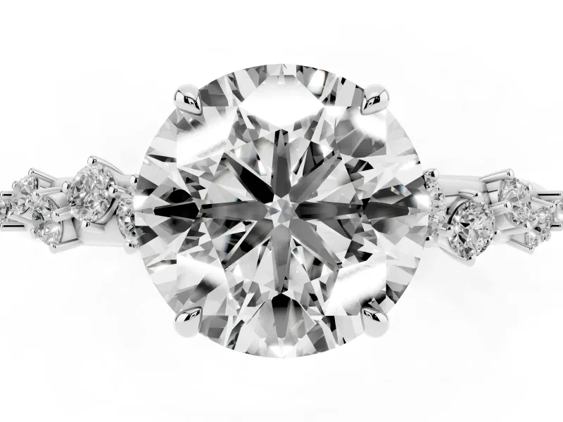 Round Cut Diamond Cluster Solitaire Ring Set in Platinum with Prong Setting
