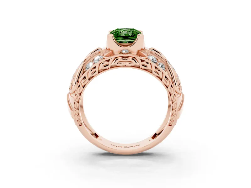 Radiant Cut Art Deco Engagement Ring Setting for a Fancy Green Lab-Grown Diamond | Rose Gold