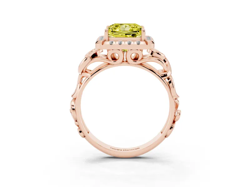 Princess Cut Filigree Halo Engagement Ring Setting for a Fancy Yellow Lab-Grown Diamond | Rose Gold