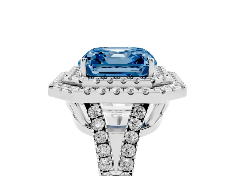 Asscher Cut Halo Engagement Ring Setting for a Fancy Blue Lab-Grown Diamond | White Gold - Design NV-24799