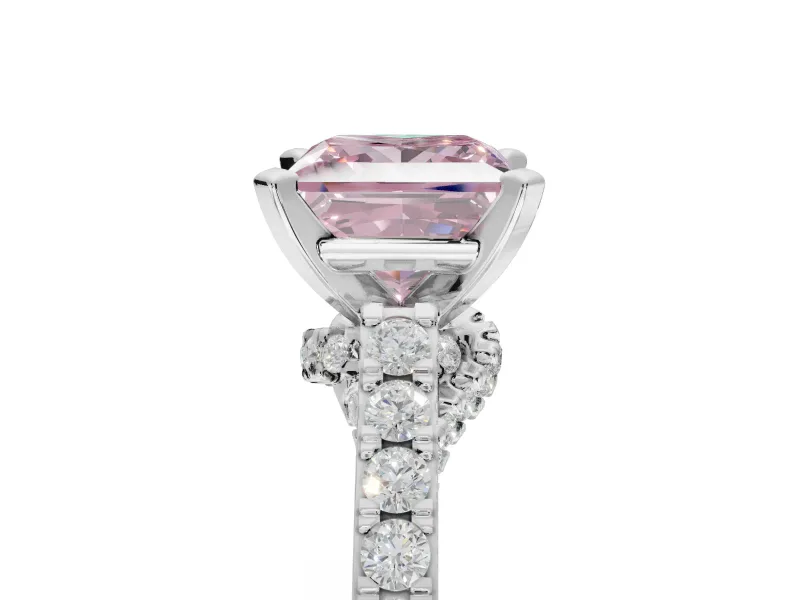 Princess Cut Pavé Solitaire Engagement Ring Setting for a Fancy Pink Lab-Grown Diamond | Crossover Gallery | White Gold