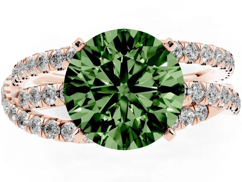 Round Twisted Pavé Engagement Ring Setting for a Fancy Green Lab-Grown Diamond | Rose Gold