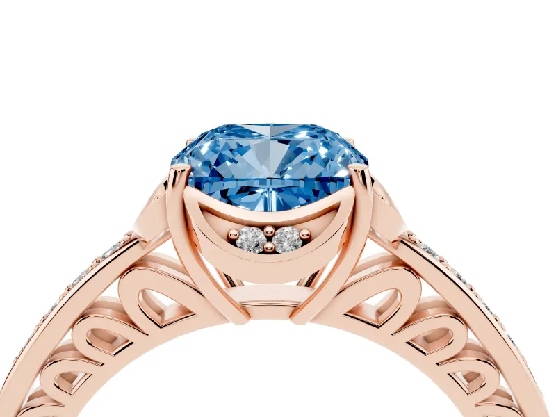 Cushion Cut Floral Pavé Engagement Ring Setting for a Fancy Blue Lab-Grown Diamond | Rose Gold
