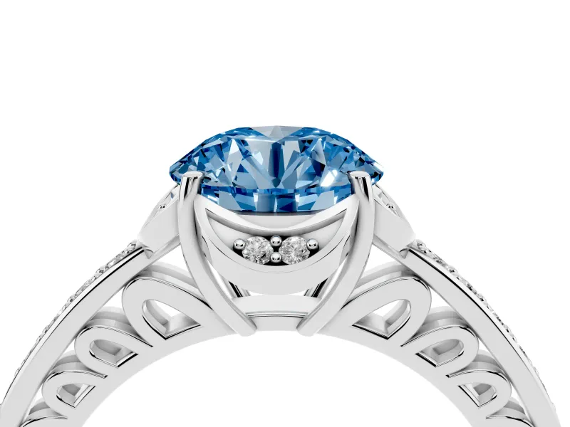 Round Floral Pavé Engagement Ring Setting for a Fancy Blue Lab-Grown Diamond | Sterling Silver