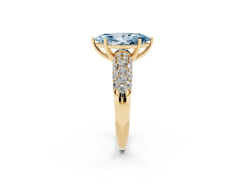 Marquise Multi Row Pave Engagement Ring Setting for a Fancy Blue Lab-Grown Diamond | Yellow Gold