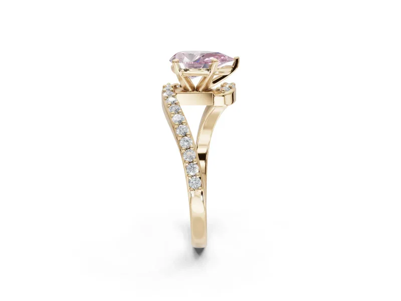 Pear-Shaped Bypass Pavé Engagement Ring Setting for a Fancy Pink Lab-Grown Diamond | Yellow Gold
