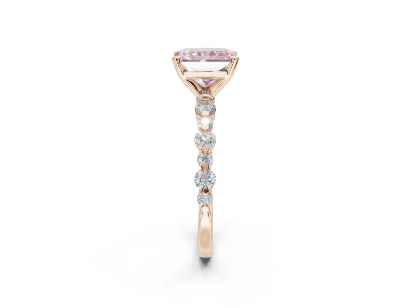 Radiant Cut Pavé Solitaire Engagement Ring Setting for a Fancy Pink Lab-Grown Diamond | Alternating Accents | Rose Gold