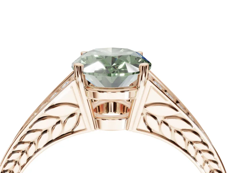 Oval Split Shank Pavé Engagement Ring Setting for a Fancy Green Lab-Grown Diamond | Rose Gold