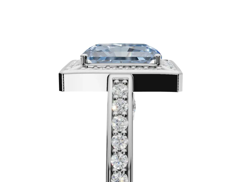 Radiant Cut Sectioned Halo Engagement Ring Setting for a Fancy Blue Lab-Grown Diamond | Platinum