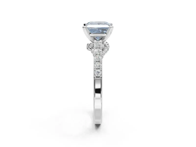 Princess Cut Pavé Engagement Ring Setting for a Fancy Blue Lab-Grown Diamond | Crossover Gallery | Sterling Silver