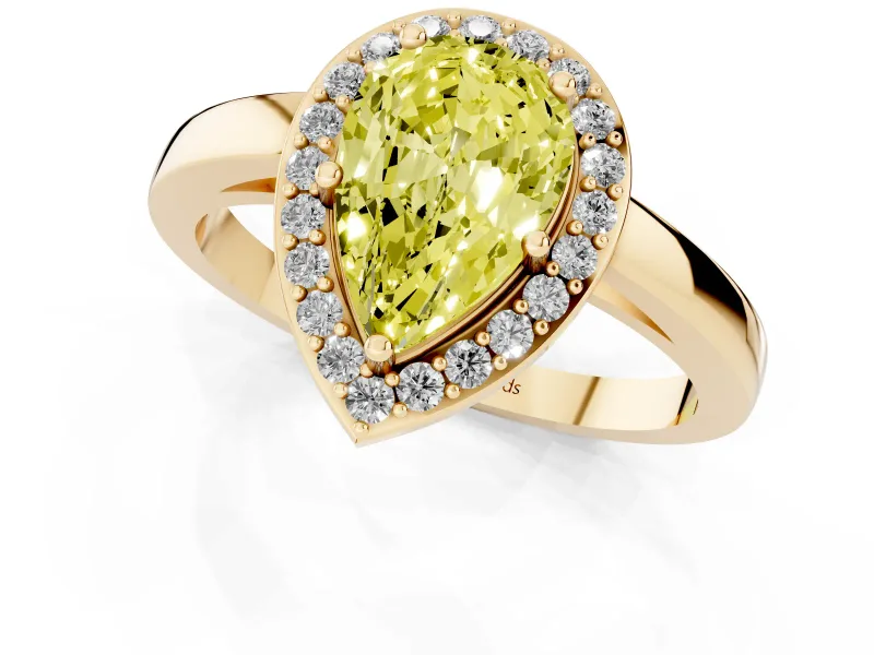 Pear-Shaped Thin Halo Engagement Ring Setting for a Fancy Yellow Lab-Grown Diamond | Slim Plain Band | Yellow Gold