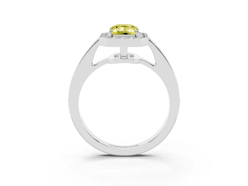 Emerald Cut Framed Halo Engagement Ring Setting for a Fancy Yellow Lab-Grown Diamond | White Gold