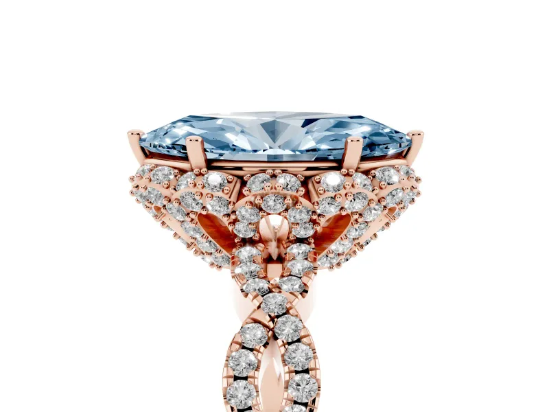 Marquise Milgrain Halo Engagement Ring Setting for a Fancy Blue Lab-Grown Diamond | Graduated Shoulders | Rose Gold