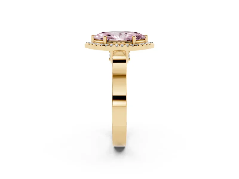Marquise Halo Engagement Ring Setting for a Fancy Pink Lab-Grown Diamond | Pavé Panel Shoulders | Yellow Gold
