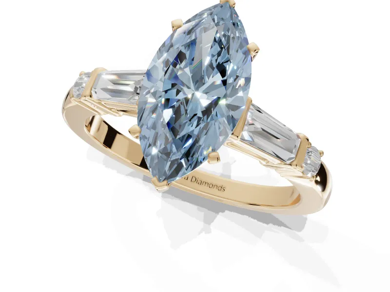Marquise Tapered Baguette Engagement Ring Setting for a Fancy Blue Lab-Grown Diamond | Yellow Gold