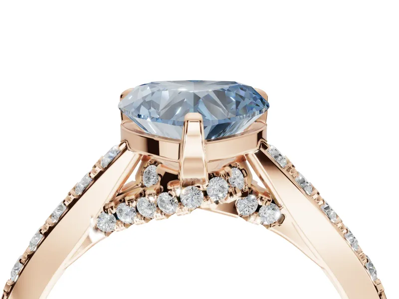 Heart-Shaped Pavé Solitaire Engagement Ring Setting for a Fancy Blue Lab-Grown Diamond | Crossover Gallery | Rose Gold