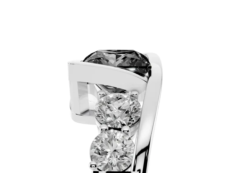 Fancy Black Princess Cut Diamond Bezel Bypass Ring Set in White gold with Round Accents