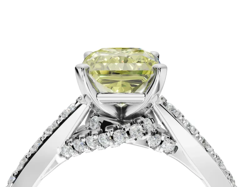 Radiant Cut Pavé Engagement Ring Setting for a Fancy Yellow Lab-Grown Diamond | Crossover Gallery | Sterling Silver