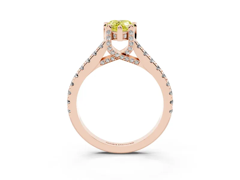Pear-Shaped Hidden Halo Pave Engagement Ring Setting for a Fancy Yellow Lab-Grown Diamond | Claw Prongs | Rose Gold