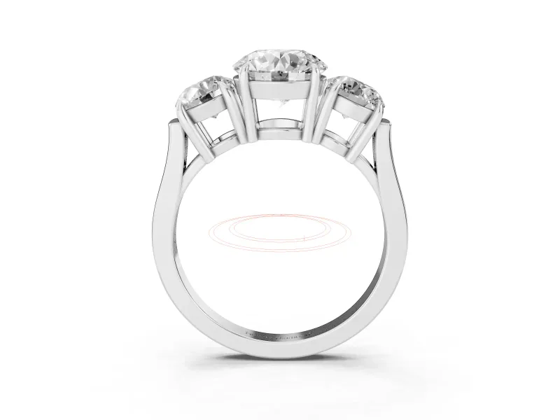 Round Three Stone Engagement Ring Setting | Round Side Stones and Open Baskets | White Gold