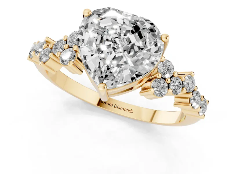 Heart-Shaped Scattered Accent Engagement Ring Setting | Slim Band | Yellow Gold