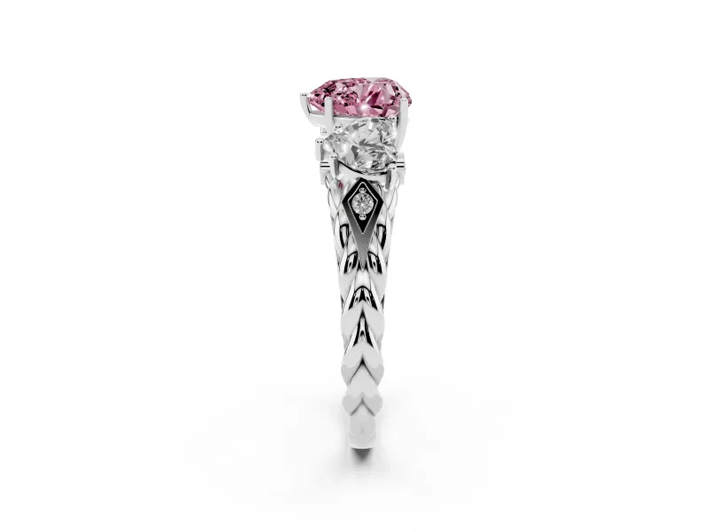 Heart-Shaped Three Stone Engagement Ring Setting for a Fancy Pink Lab-Grown Diamond | Braided Band | Platinum