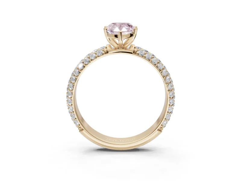 Pear-Shaped Domed Pavé Engagement Ring Setting for a Fancy Pink Lab-Grown Diamond | Yellow Gold