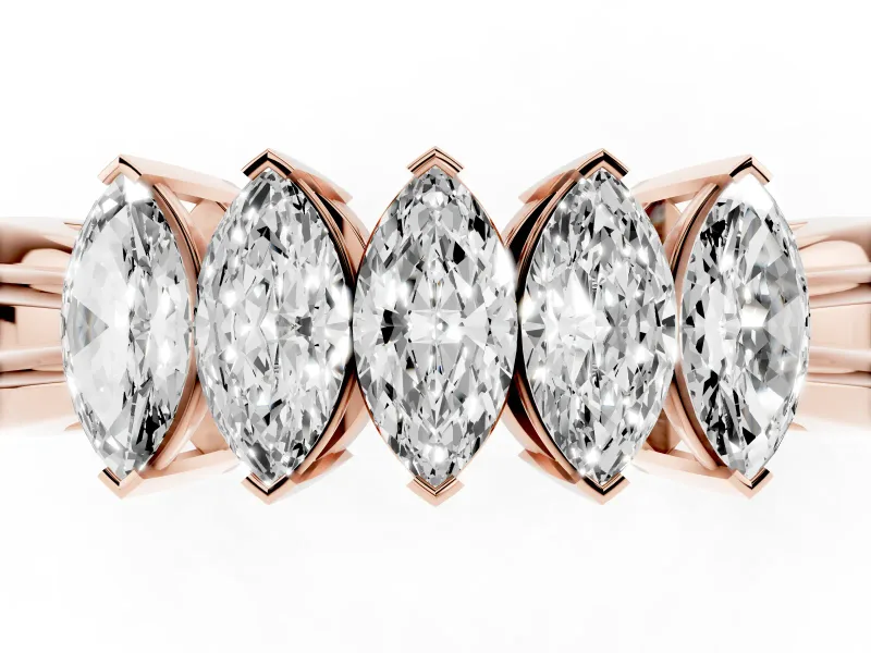 Marquise Lab-Grown Diamond North-South Wedding Band | Ribbed Shoulders | Rose Gold