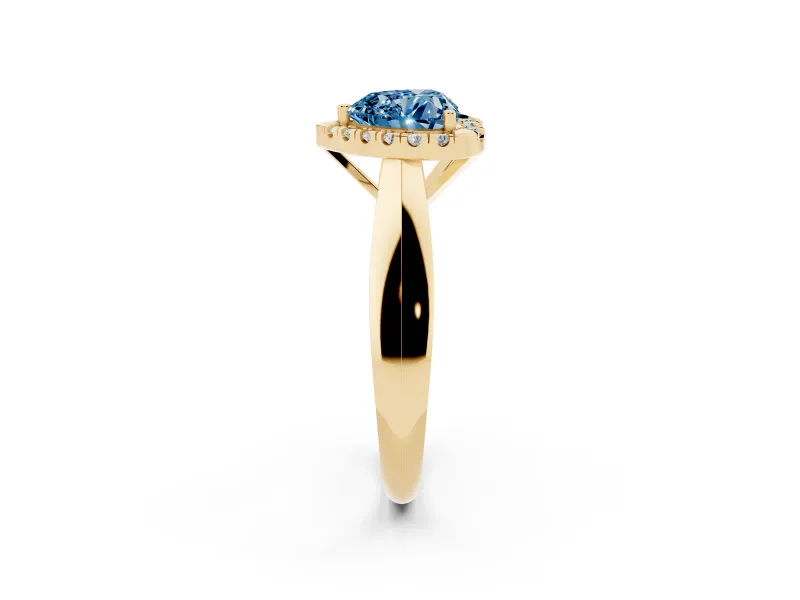 Heart-Shaped Halo Engagement Ring Setting for a Fancy Blue Lab-Grown Diamond | Square Profile Band | Yellow Gold