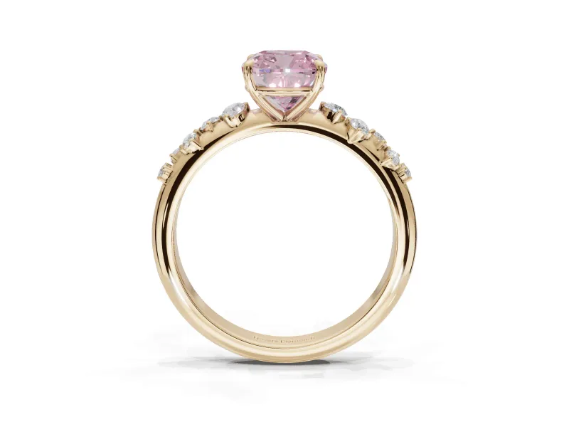 Cushion Cut Graduated Solitaire Engagement Ring Setting for a Fancy Pink Lab-Grown Diamond | Yellow Gold