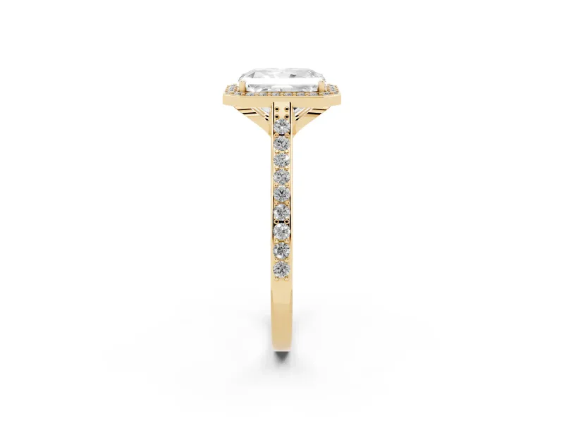 Radiant Cut Pavé Halo Engagement Ring Setting | Yellow Gold