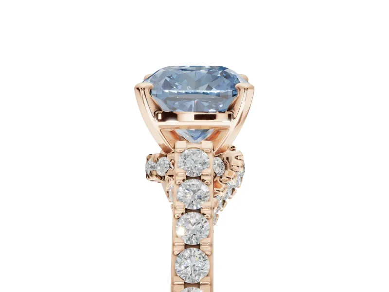 Cushion Cut Pavé Solitaire Engagement Ring Setting for a Fancy Blue Lab-Grown Diamond | Crossover Gallery | Rose Gold