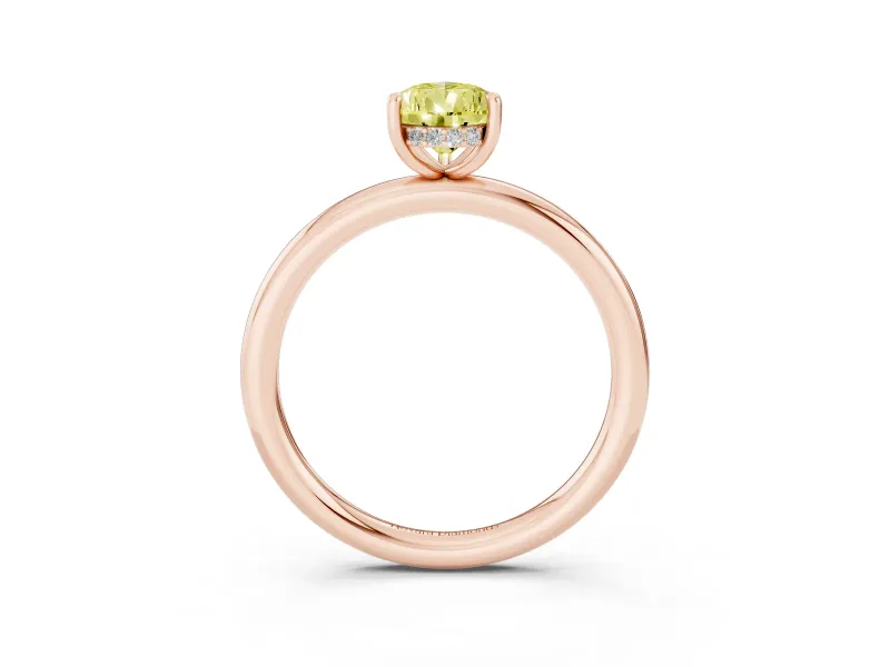 Fancy Yellow Pear Cut Diamond Solitaire Ring Set in Rose gold with Thin Band and Prong Setting